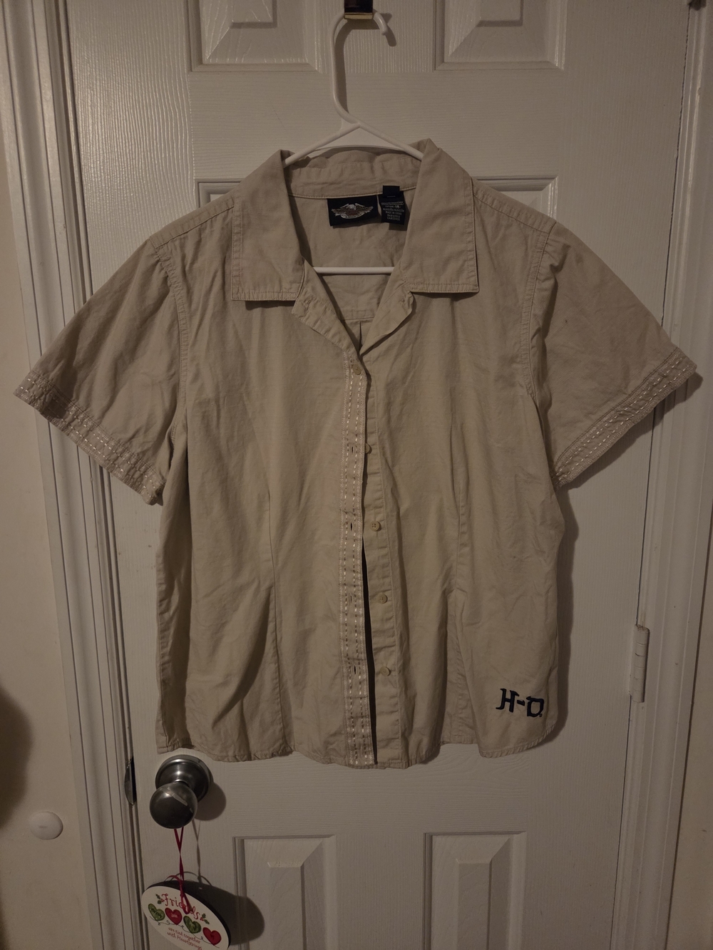 Harley-Davidson Beige Short Sleeve Button Front Blouse